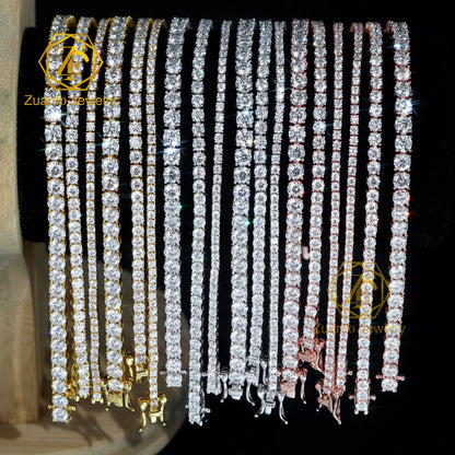 Luxury Men Women Hip Hop Fine Jewelry 2Mm 3Mm 4Mm 5Mm Diamond 925 Silver Bracelet VVS Moissanite Tennis Chain Necklace
