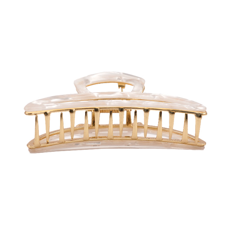 Customized Acetate Hair Claw Clips Silver White Half-Moon Shaped Hollow Environmentally Friendly Material